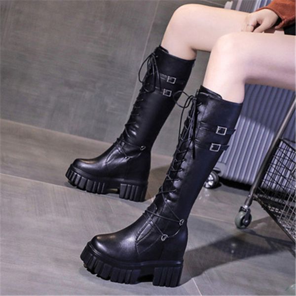 

2021 new leather knee-boots autumn female winter rentals up to long ten centimeters hide high heel boots ia02, Black