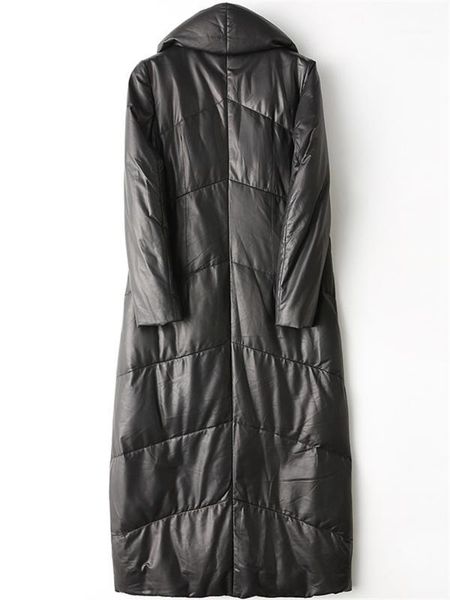 

new winter warm duck down real leather jacket women long genuine sheepskin leather coats chaketas de cuero genuino1, Black