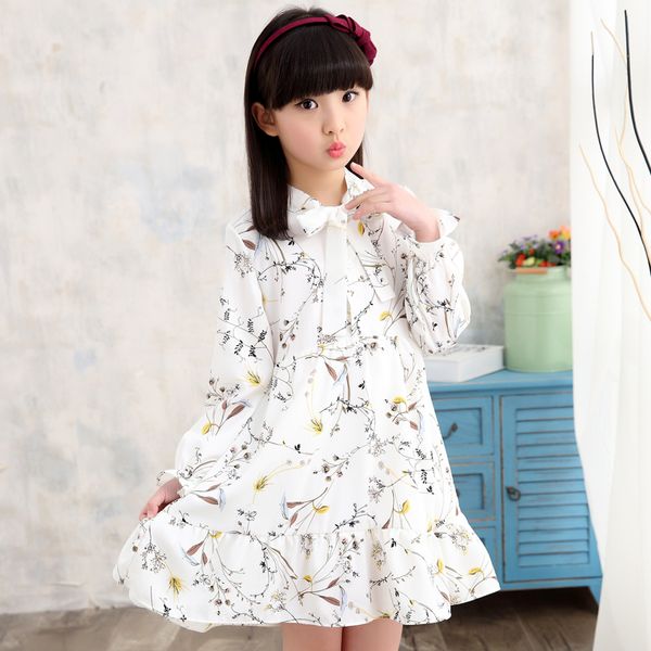 Девушка летнее платье с длинным рукавом детей одежда цветочные платья 3 5 8 10 12 лет девушка Vestidos Enfant желтое белое корейское платье 201204