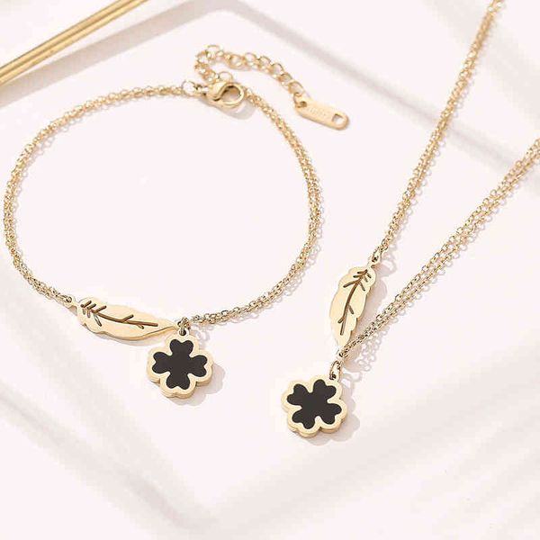 

clover women's fashion 14k gold cold wind titanium steel necklace simple double-layer clavicle chain jewelry temperament network red ti, Silver