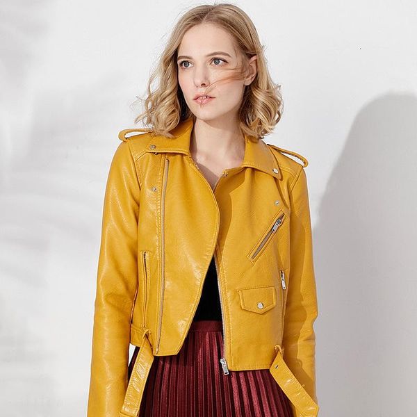 

new motorcycle pu leather jacket women casual spring autumn fashion coat zipper outerwear female short slim bomber jackets coats, Black