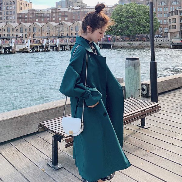 

2020 new style windbreaker women's clothing temperament korean casual loose ladies spring autumn long trench coat g102, Tan;black