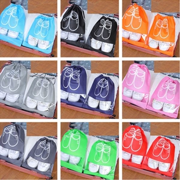 

portable drowstring shoe bag shoes flats storage organizers candy color waterproof slipper pouch travel home l gym rack h12708, Black