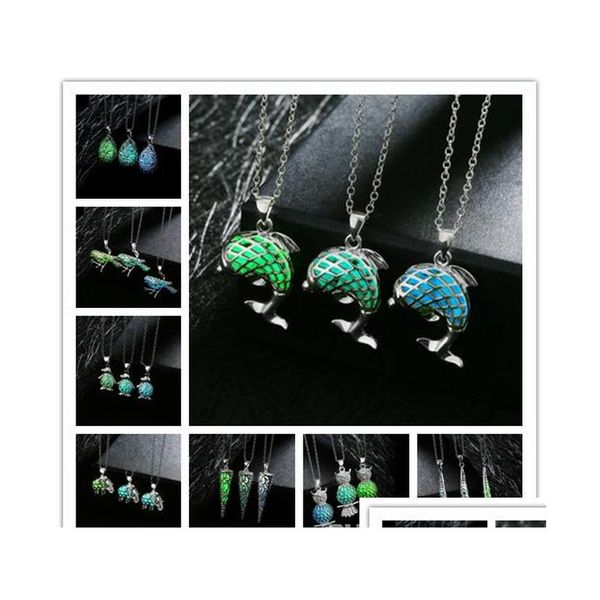 

3 colors european 24 styles luminous owl necklaces wholesale glow in dark necklaces for women men owl meimaid luminous gemstone aptaj, Silver
