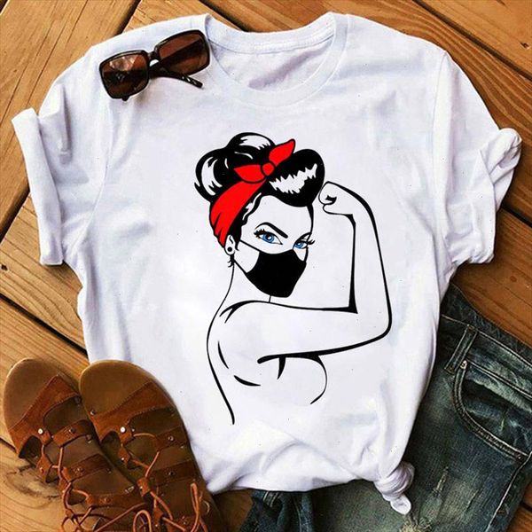 

summer fashion quarantine mask eyelash t shirt women harajuku short sleeve tee female casual cute clothes, White