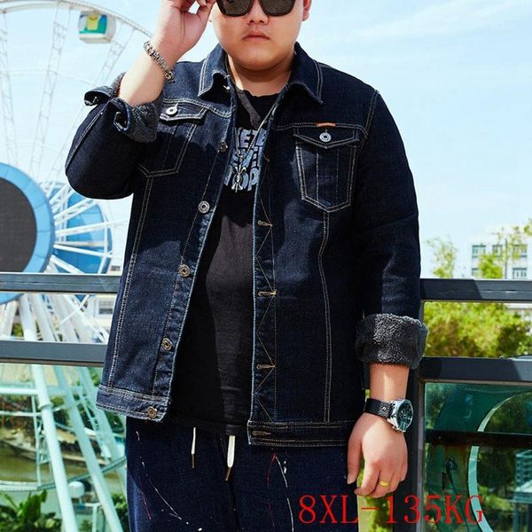 

men's jackets fall/winter plus size denim jacket 3xl-8xl men's multi-pocket lapel single-breasted velvet medium-thick jacket1, Black;brown