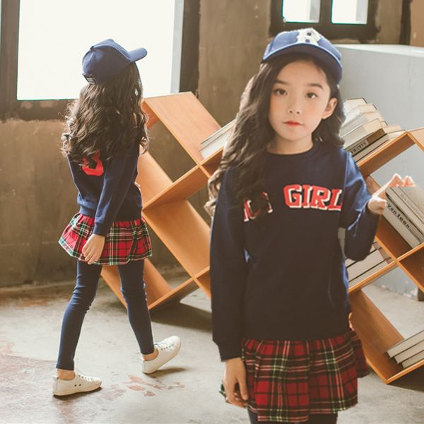 

autumn and winter wear children's wear girls hoodie suit middle children leisure children style skirt sports two sets, White