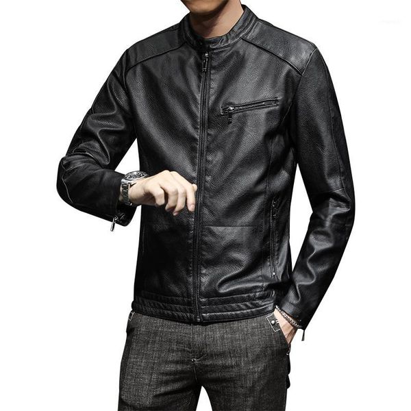 

2020 new spring and autumn men's fashion personality locomotive pu leather jacket male leisure thin section slim jacket coat men1, Black