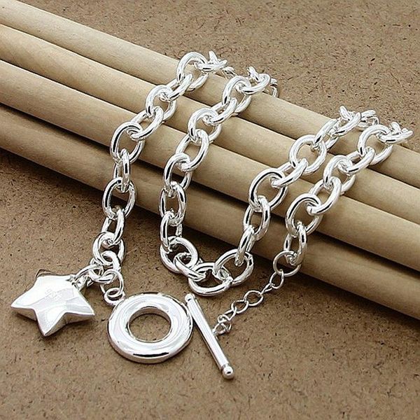 

925 sterling silver star pendant 18" chain necklace for women wedding engagement fashion jewelry