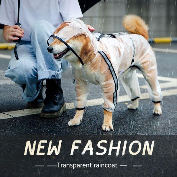 

dog apparel 2021 pet raincoat puppy four feet hooded transparent waterproof teddy large rain out clothes for animals