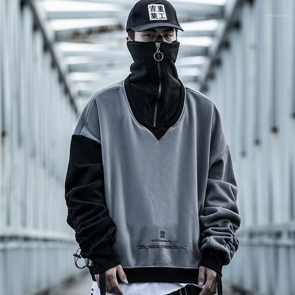 

high neck fish mouth pullover japanese sweatshirts men/women hoodies oversize streetwear hip hop harajuku male 1, Black