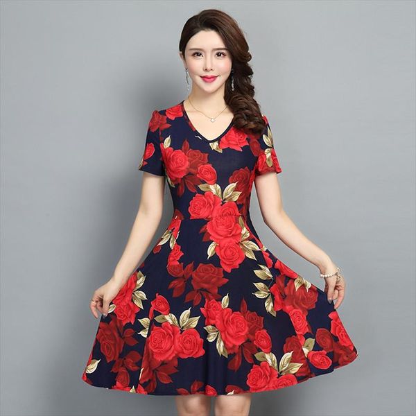 

women style sundress elegant retro flowers printed summer dresses v neck casual short sleeve dress vestidos de, Black;gray