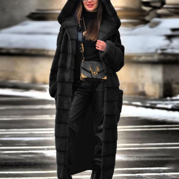 

winter warm thick faux fur overcoat female long fake fur long sleeve hooded faux coat women fashion outwears black1, Black