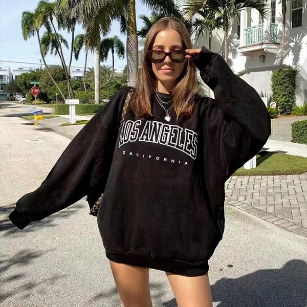 

fashion womens cotton sweatshirts women round collar letter print loose pullovers vintage casual loose sweatshirts moletom, Black
