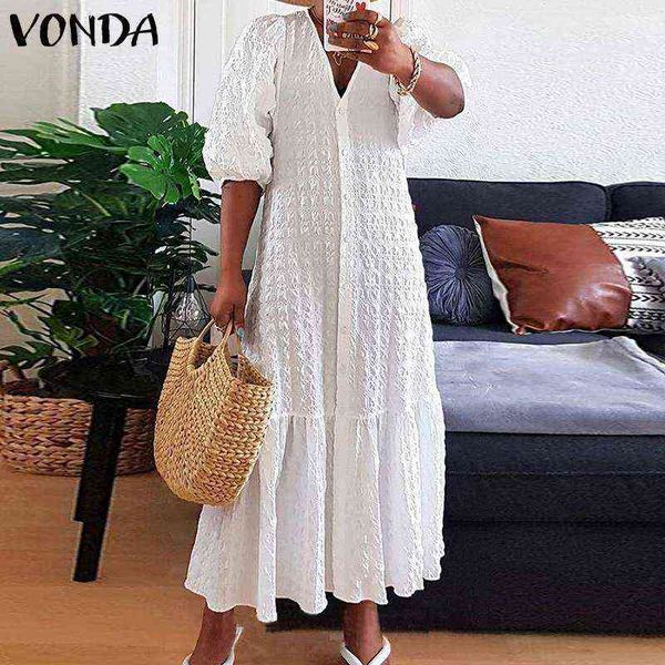 

women shirt dress 2021 vonda casual half sleeve v neck party maxi long dresses summer bohemian vestidos robe femme g1223, Black;gray