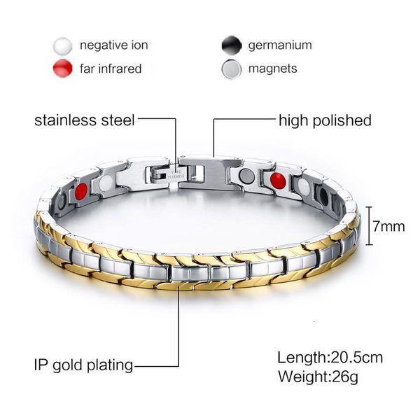 

gold new silver color link chain stainless steel bangle energy magnetic health bracelet for men women gift jewelry