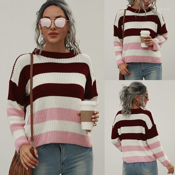 

fashion casual round neck striped printed long sleeve women blouse fall clothing winter women1, White