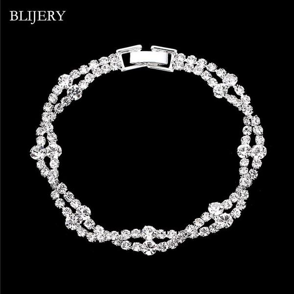 

blijery silver plated rhinestone crystal bracelets for women sparkling bridal bracelets & bangles 2020 birthday wedding jewelry, Black