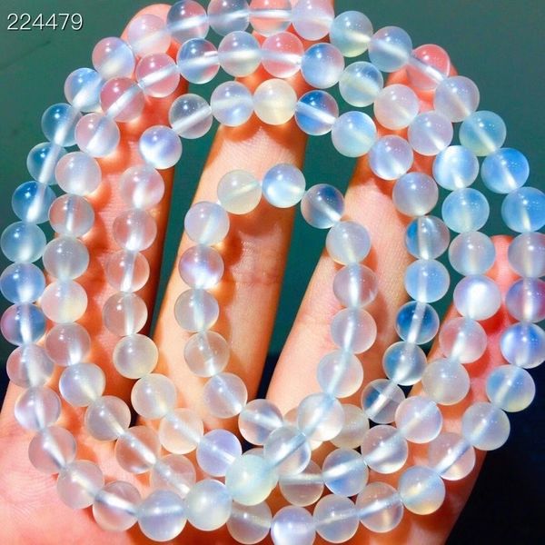 

natural blue moonstone 3 light charm bracelet 6mm female strain dq39, Black