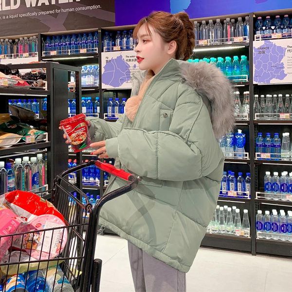 

autumn winter jacket women parkas thick hooded loose warm down cotton coat female padded short student overcoats outerwear q3106, Black