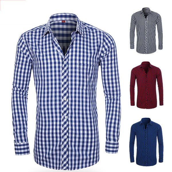 

godlikeu men's cotton plaid casual bussiness shirt, White;black