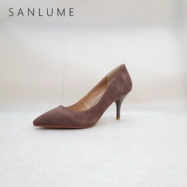 

sanlume autumn pumps women shoes woman high heels elegant genuine leather designer office ladies low heels shoes pointed toe, Black
