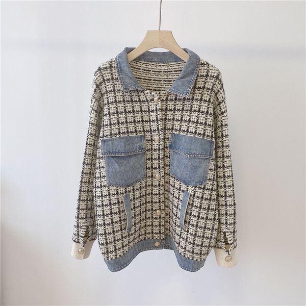 

2021 autumn and new winter standard bird bright line denim women's wear cardigan sweater io9v, Black;brown