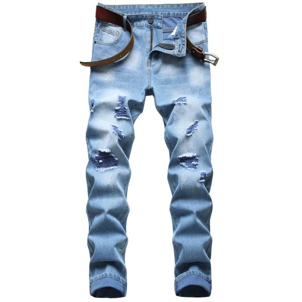 

spring autumn new young men students fashion streetwear design homens demin male jeans, Blue