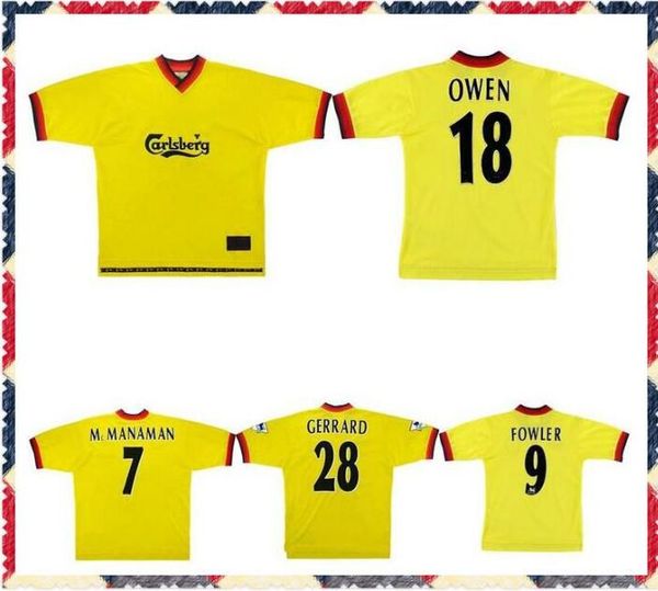 

97 19998 1999 mcmanaman owen retro soccer jersey 97 99 gerrard carragher berger redknapp ince classic vintagefootball shirt, Black;yellow
