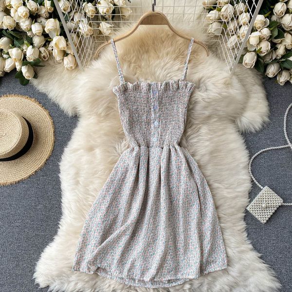 

2021 new singiny feminine floral girdle short summer sweet turtleneck dress bohemian imprint the line dressed beach jcvu, Black;gray