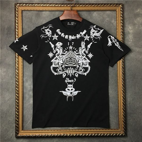 

100% cotton casual short sleeve skull gun shirt o-neck knitted comfortable fabric street style men t-shirt rsfw, White;black