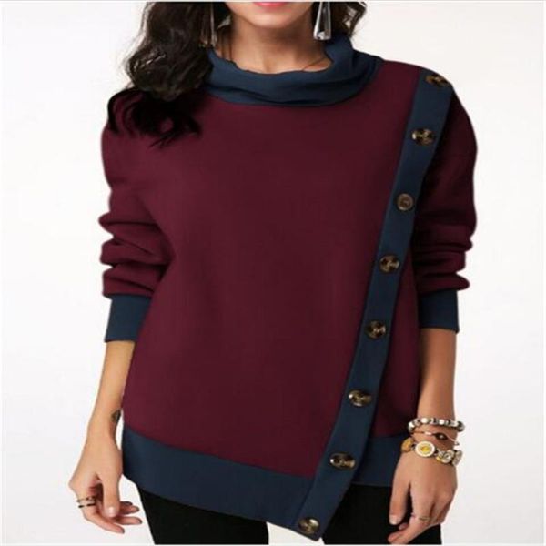 

fashion women heap heap collar buttons are decorated asymmetrically long sleeve sweatshirt intellectual elegant loose sweatshirt1, Black