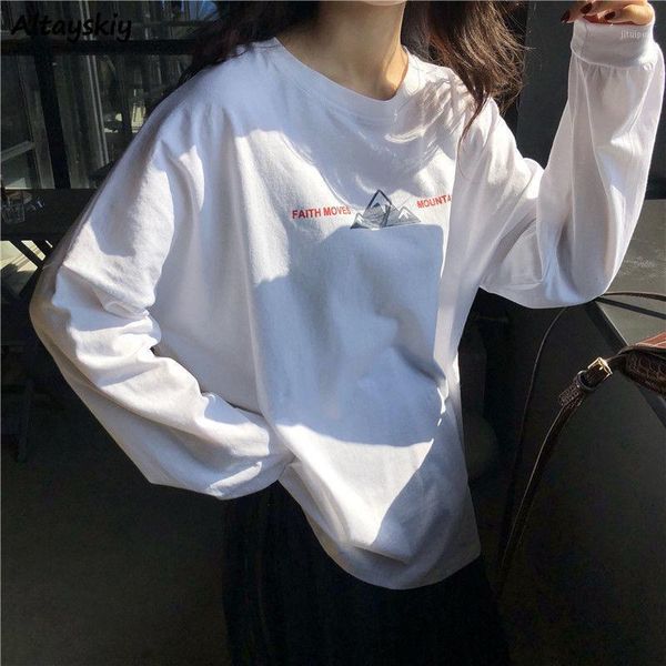 

long sleeve t-shirts women printed simple o-neck all-match harajuku womens t-shirt fashion students chic soft comfortable daily1, White
