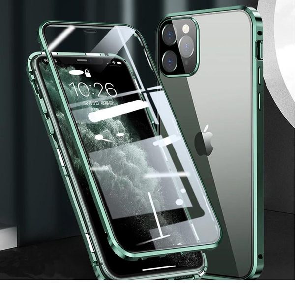 

360 magnetic adsorption metal case for iphone 12 11 pro xs max xr double-sided glass case for iphone jlltky