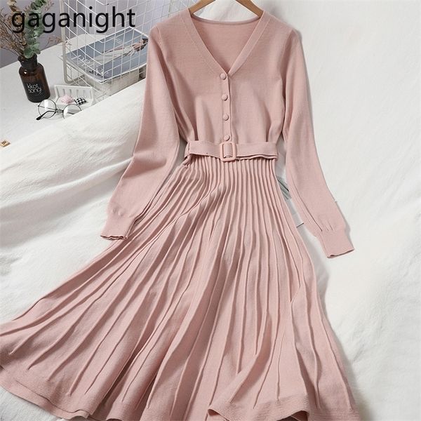 

gaganight knitted women bodycon party dress long sleeve pleated solid stretchy dresses office lady slim a line vestido with belt lj201209, White;black