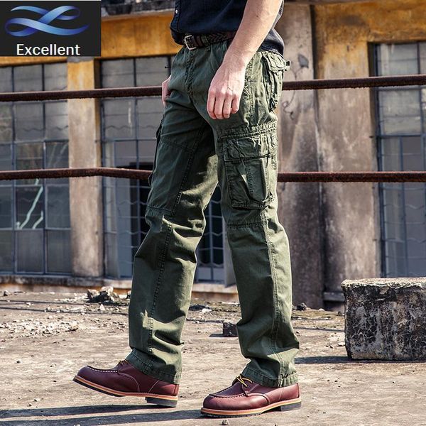 

men's pants cargo track casual multi-pocket male overall outdoor joggers, Black