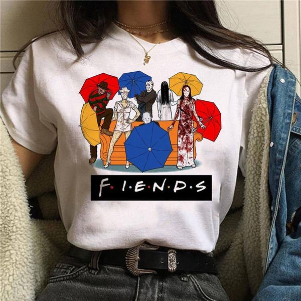 

friends print t shirt horro halloween short sleeve female t shirts funny spoof 90s tee white women clothes