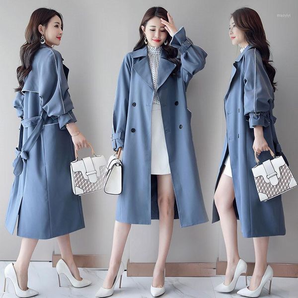 

spring autumn female korean loose tie belt waist thin trench coat for women new fashion long windbreaker1, Tan;black