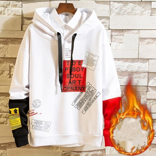 

plus velvet thickening men's fake two hooded pullover 2020 autumn and winter new letter print long sleeve hip hop sweatshirt1, Black