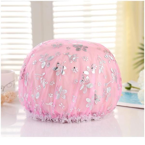 

shower cap bath hat double layer lace 4colors thicken elastic waterproof bathroom product bathing cap children's qylhgl