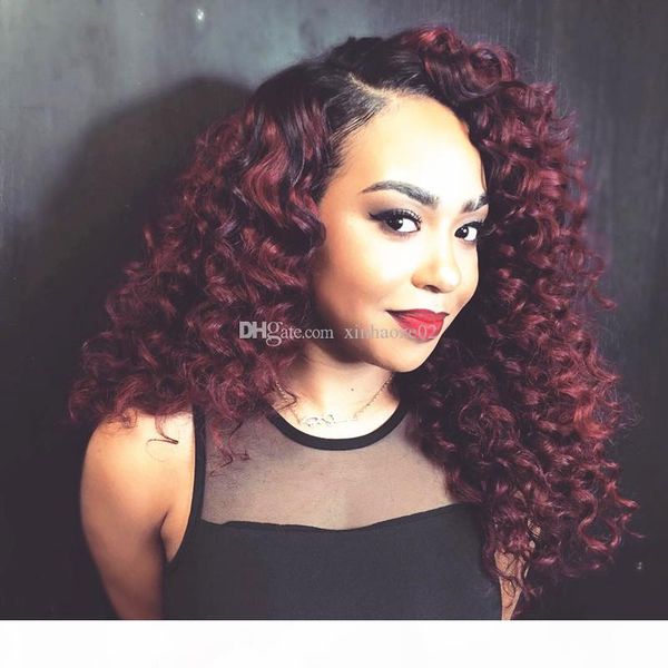 

#1bt99j ombre lace wig curly ombre human hair wig brazilian full lace wigs for black women 150 density lace front wig, Black;brown