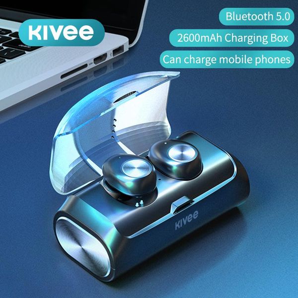 

kivee tws wireless bluetooth v5.0 headset hd stereo headphone sports music earphone mic mobile call 2600mah battery charge cas