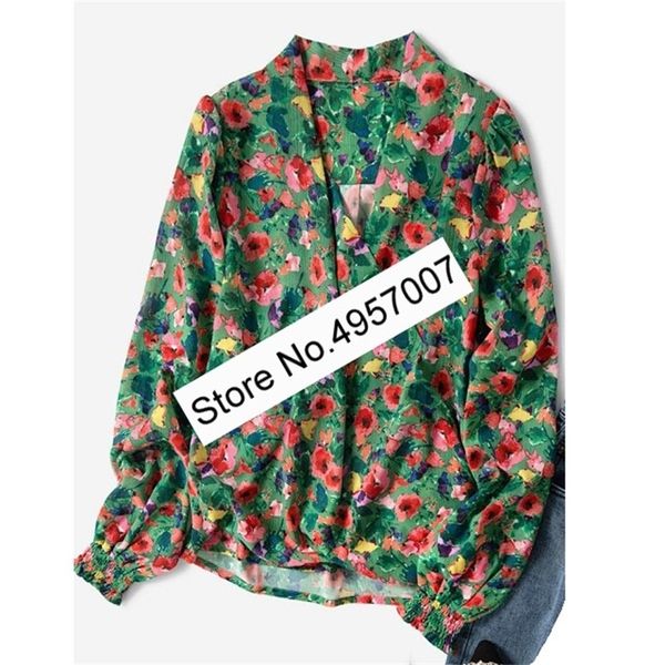 

elfbop ladies floral printing wrap v neck blouse shirt y200402, White