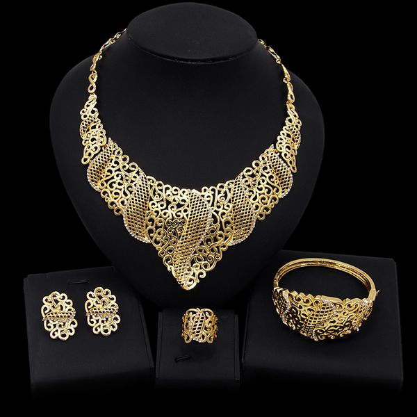 

yulaili new arrival african party vintage stylish necklace stud earrings bracelet ring for women wedding jewelery set ing, Black