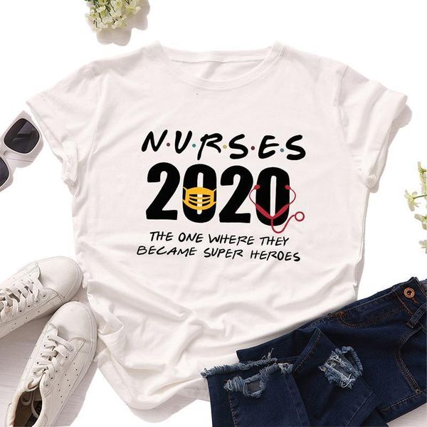 

2020 nurse is hero letter printed woman tee harajuku summer clothes casual funny t shirts womens graphic female tee t-shirt, White