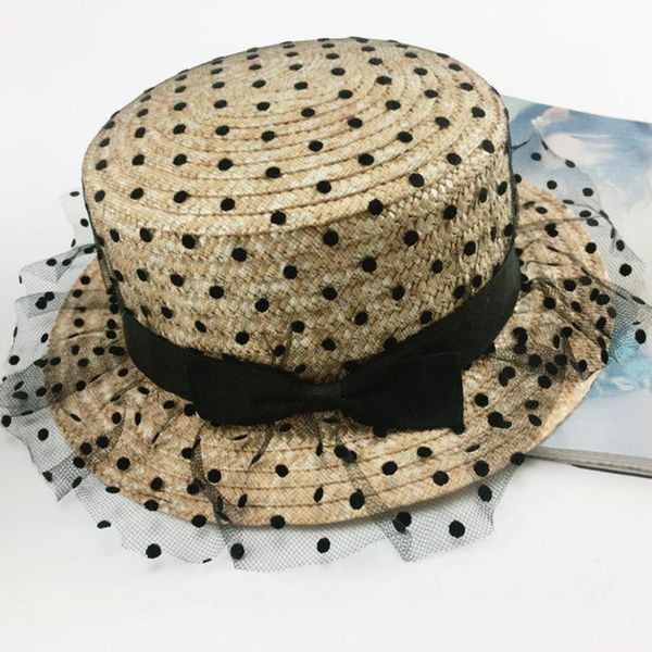 

кружева леди солнечные колпачки ленты лук круглые плоские верхние соломенные пляж шапка панама шляпа летние шляпы для женщин соломенные шляп, Black;white
