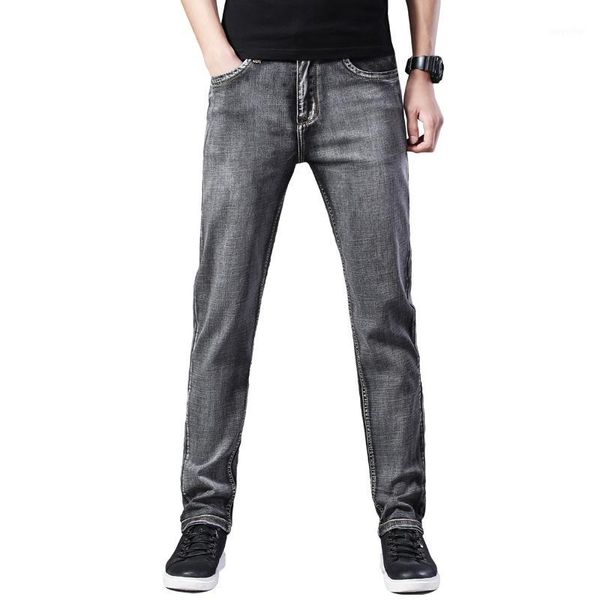 

2021autumn winter straight fit men jeans business casual stretch high waist casual male denim cowboy trouser1, Blue