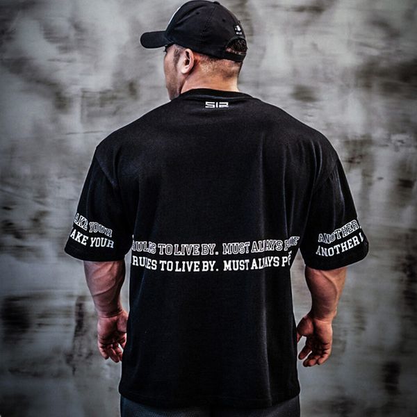 

men's clothing gyms fitness t-shirt men casual short sleeve shirt summer cotton loose tee bodybuilding running workout, White;black