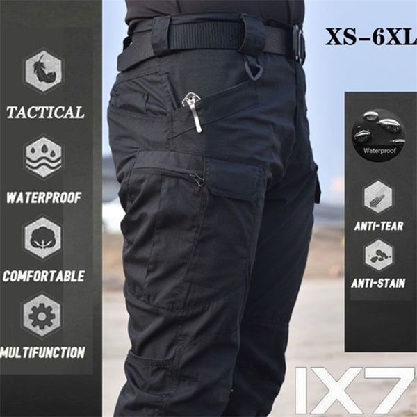 

s-6xl men casual cargo pants elastic outdoor hiking trekking army tactical sweatpants camo military combat multi pocket trousers 201128, Black