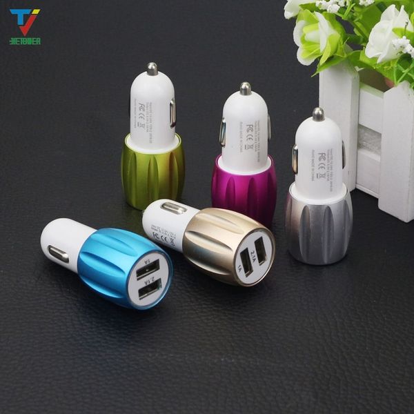 

colorful metal aluminum alloy dual usb ports 2.1a+1a usb car charger adapter for phone x 8 7 for samsung s6 s7 s8